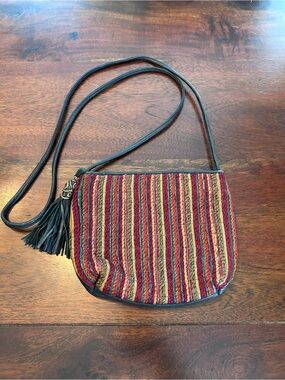 Vintage Sharif USA Woven Leather Crossbody Bag Tassel Boho Southwestern Purse